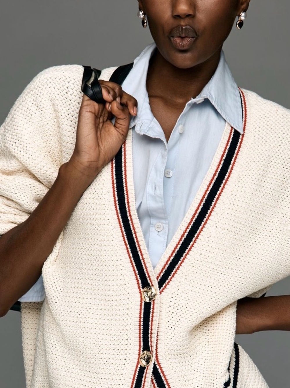 Maeve cardigan Anthropologie  Knit V-Neck Sweater Vest with Striped Trim